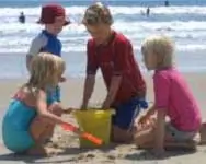 Family using a hire car to visit the beach